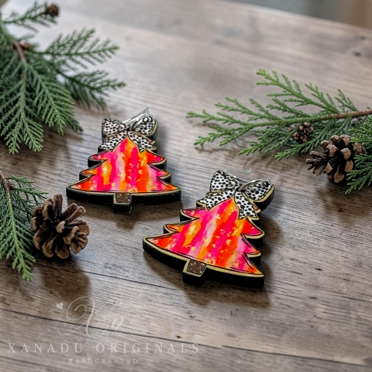 Preppy Pink and Orange Tree Earrings