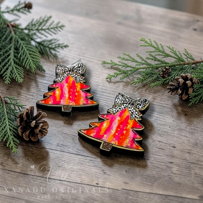 Preppy Pink and Orange Tree Earrings