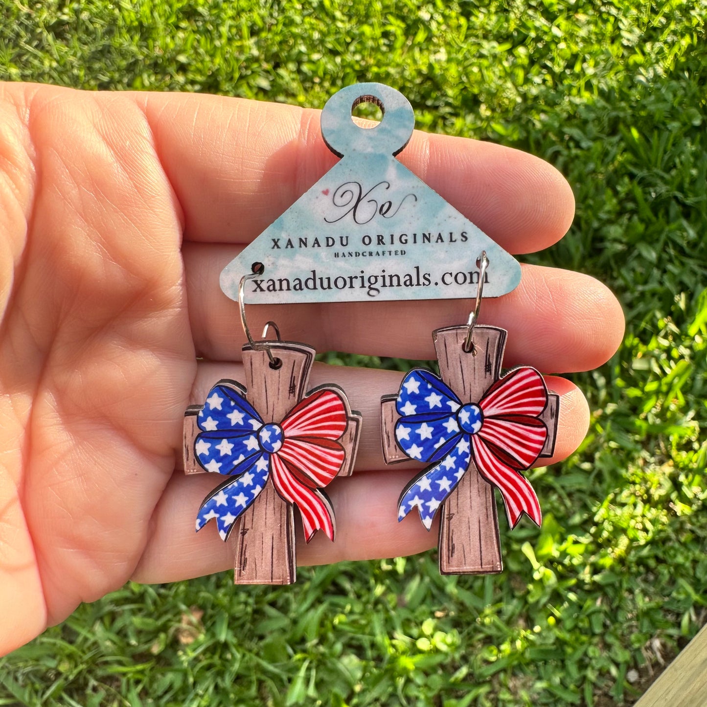 Patriotic Bow Cross Earrings