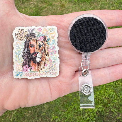Jesus Lion Interchangeable Badge Button with Reel Option