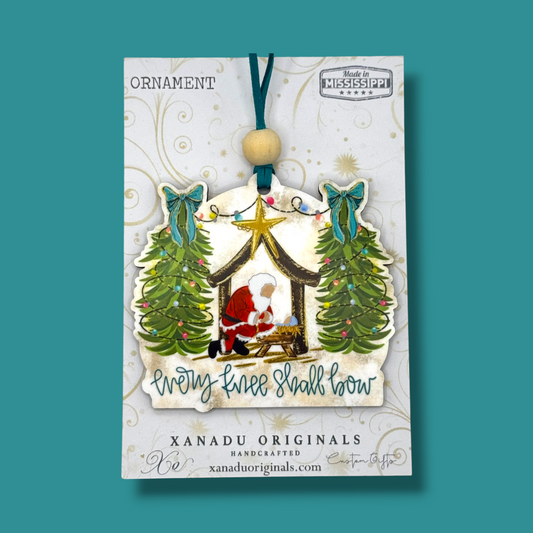 Every Knee Shall Bow Kneeling Santa Nativity Ornament - Faithful Christmas Tree Decoration