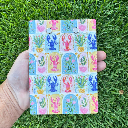 Whimsical Lobster or Crawfish Botanical Mini Clipboard Notepad Holder