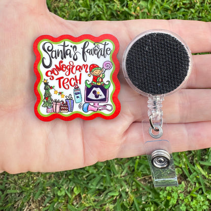 Santa's Favorite Sonogram Tech Interchangeable Badge Button with Reel Option