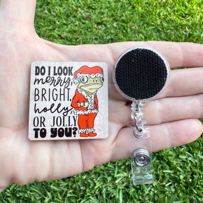 Bright Holly or Jolly Interchangeable Badge Button with Reel Option
