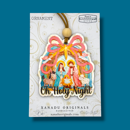 Oh Holy Night Impasto Nativity Christmas Ornament | Textured Christian Keepsake