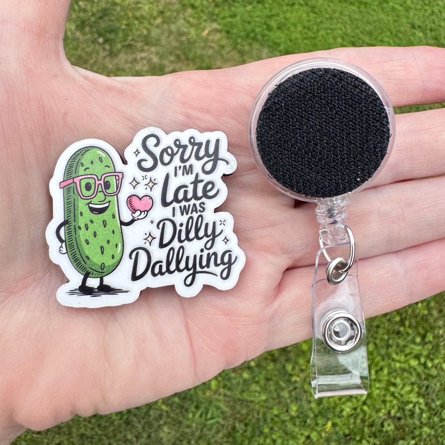 Dilly Dallying Interchangeable Badge Button with Reel Option