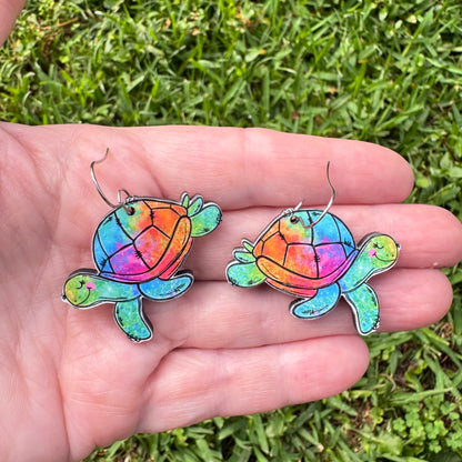 Just Keep Going Turtle Dangle Earrings