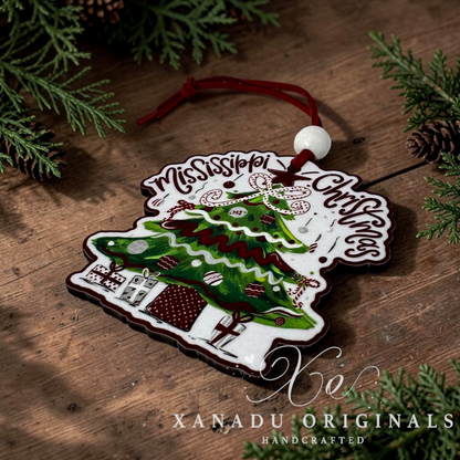 Mississippi Bulldogs Christmas Tree Wood Ornament - Whimsical Southern Holiday Gift