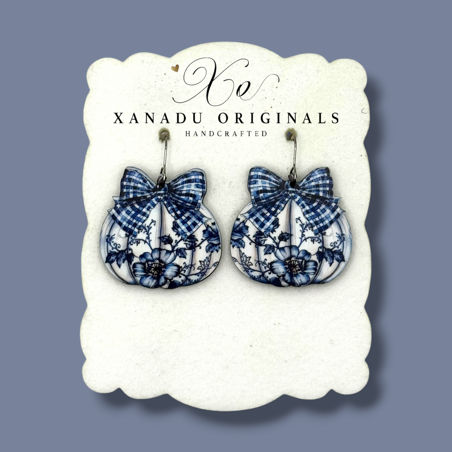 Blue Floral Pumpkin Earrings