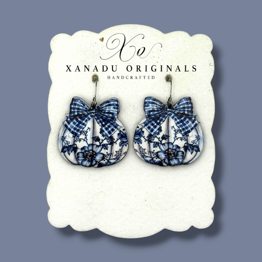Blue Floral Pumpkin Earrings
