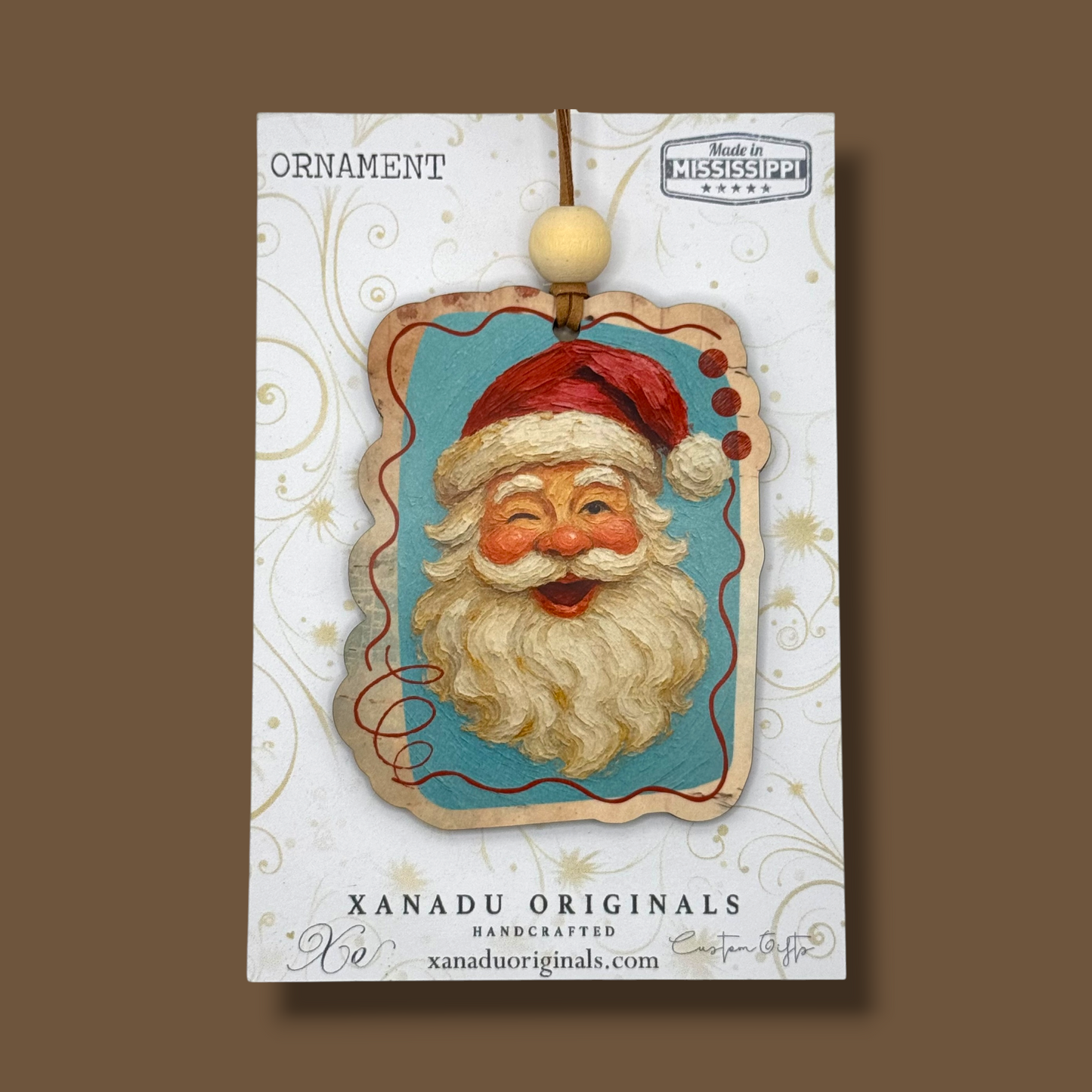 Vintage Oil Paint Winking Santa Christmas Ornament, Traditional Holiday Tree Decor, Retro St. Nick Keepsake