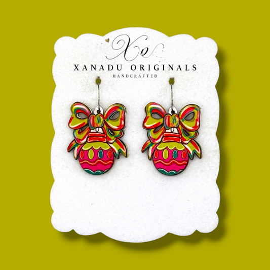 Festive Bow Pink Globe Earrings