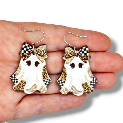 Leopard Patchwork Ghost Dangle Earrings