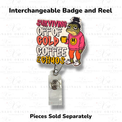 Cold Coffee and Chaos Interchangeable Badge Button with Reel Option