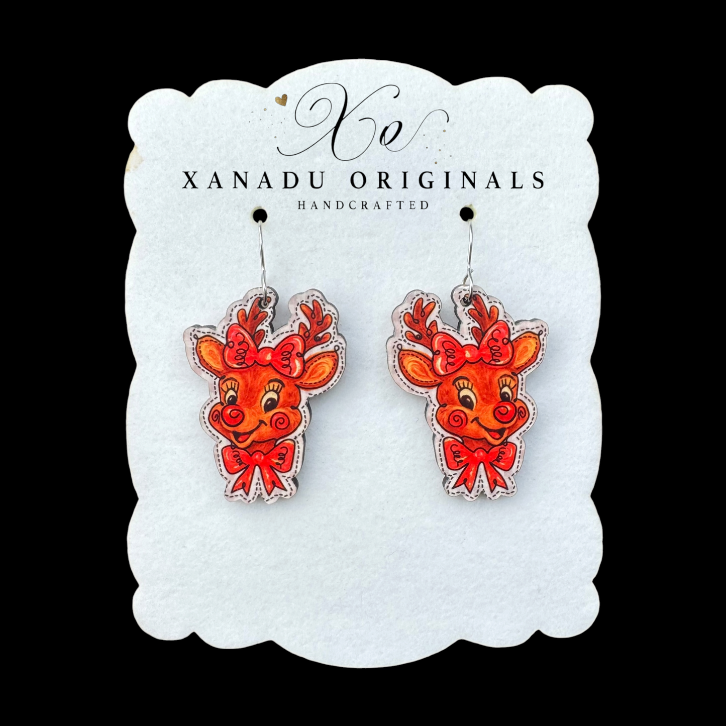 Vintage Bow Reindeer Earrings