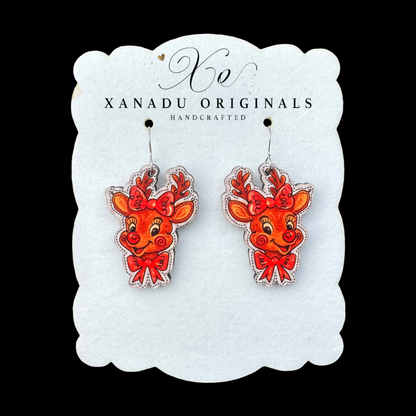Vintage Bow Reindeer Earrings