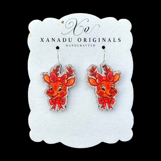 Vintage Bow Reindeer Earrings