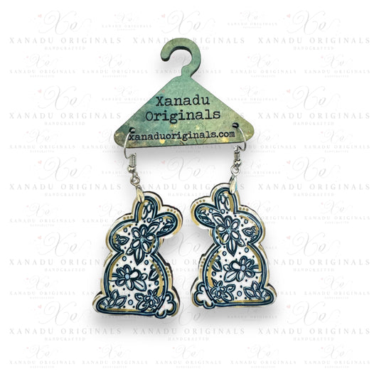 Blue And White Bunny Earrings