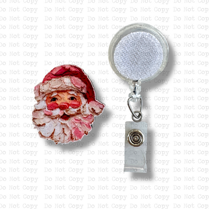 Hand Painted Santa Interchangeable Badge Button with Reel Option