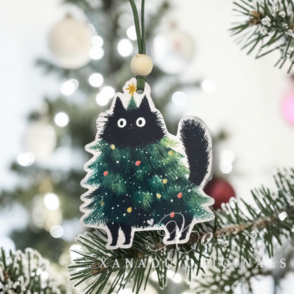 Funny Black Cat Christmas Tree Ornament - Cute Fluffy Kitten Holiday Decoration