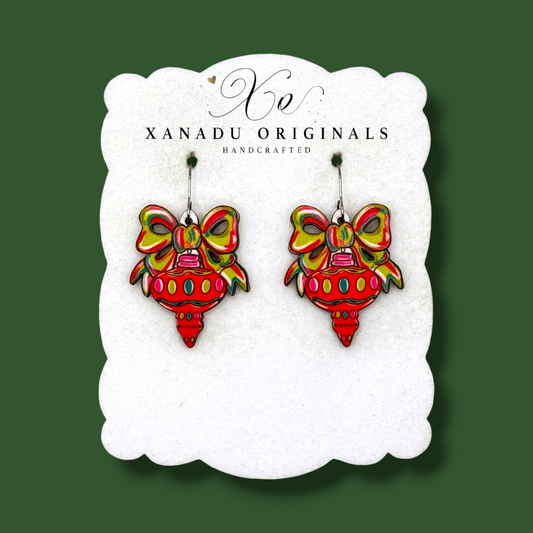 Festive Bow Red Teardrop Earrings