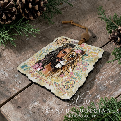 Lion And The Lamb Jesus Wood Ornament - Retro Religious Christian Gift