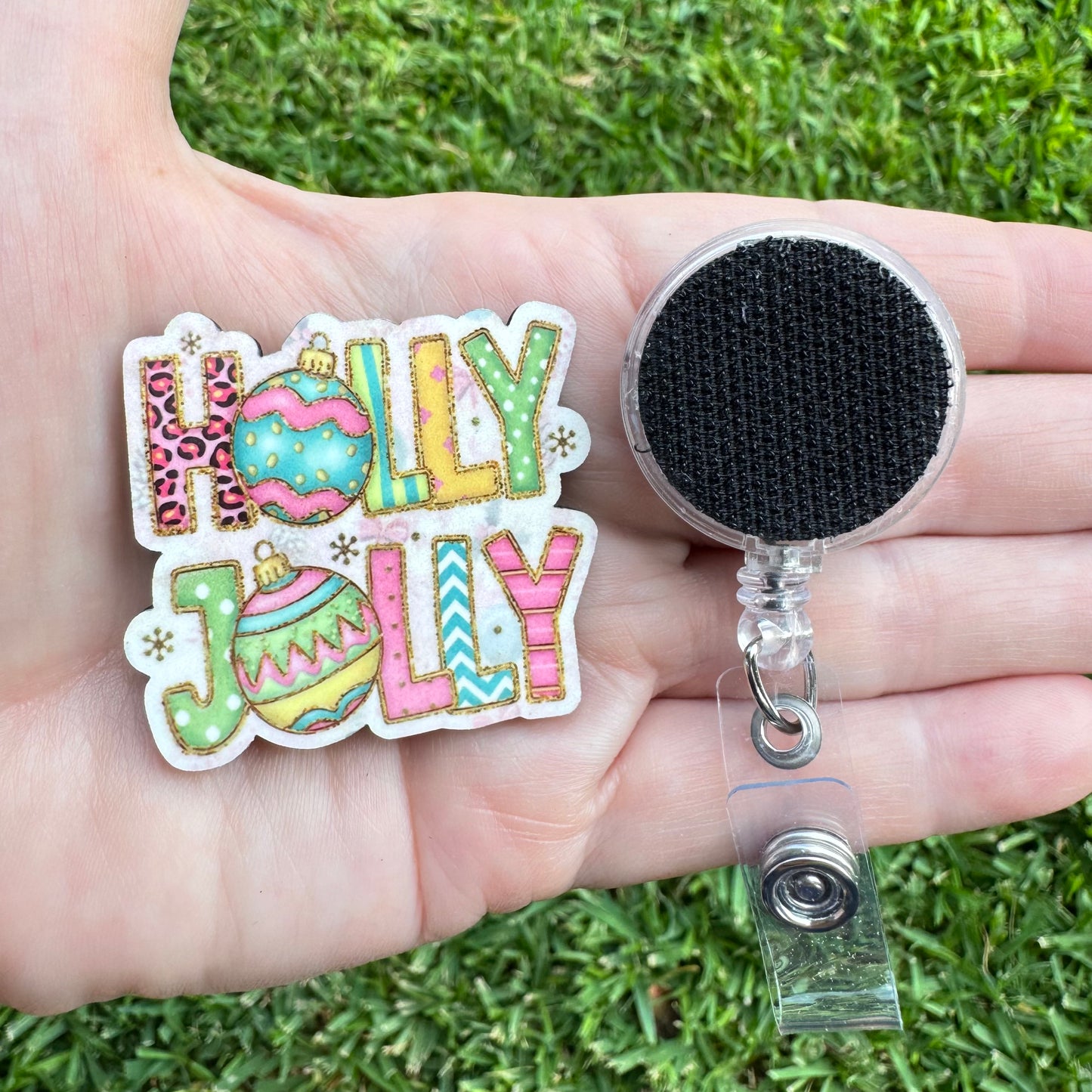 Holly Jolly Balls Interchangeable Badge Button with Reel Option