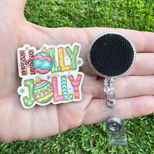 Holly Jolly Balls Interchangeable Badge Button with Reel Option