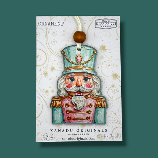 Pastel Mint and Pink Nutcracker Ornament - Whimsical Soldier Holiday Tree Decoration