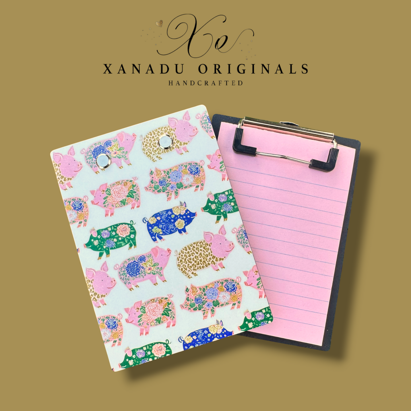 Whimsical Patchwork Pig Mini Clipboard Notepad Holder