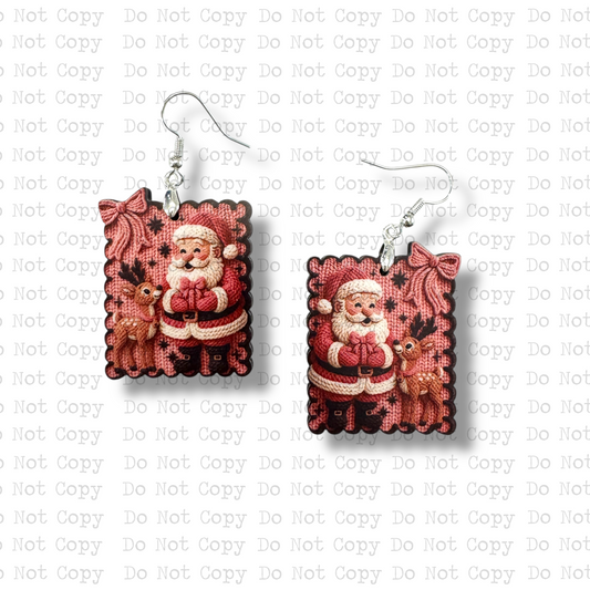 Santa and Reindeer Yarn Earrings