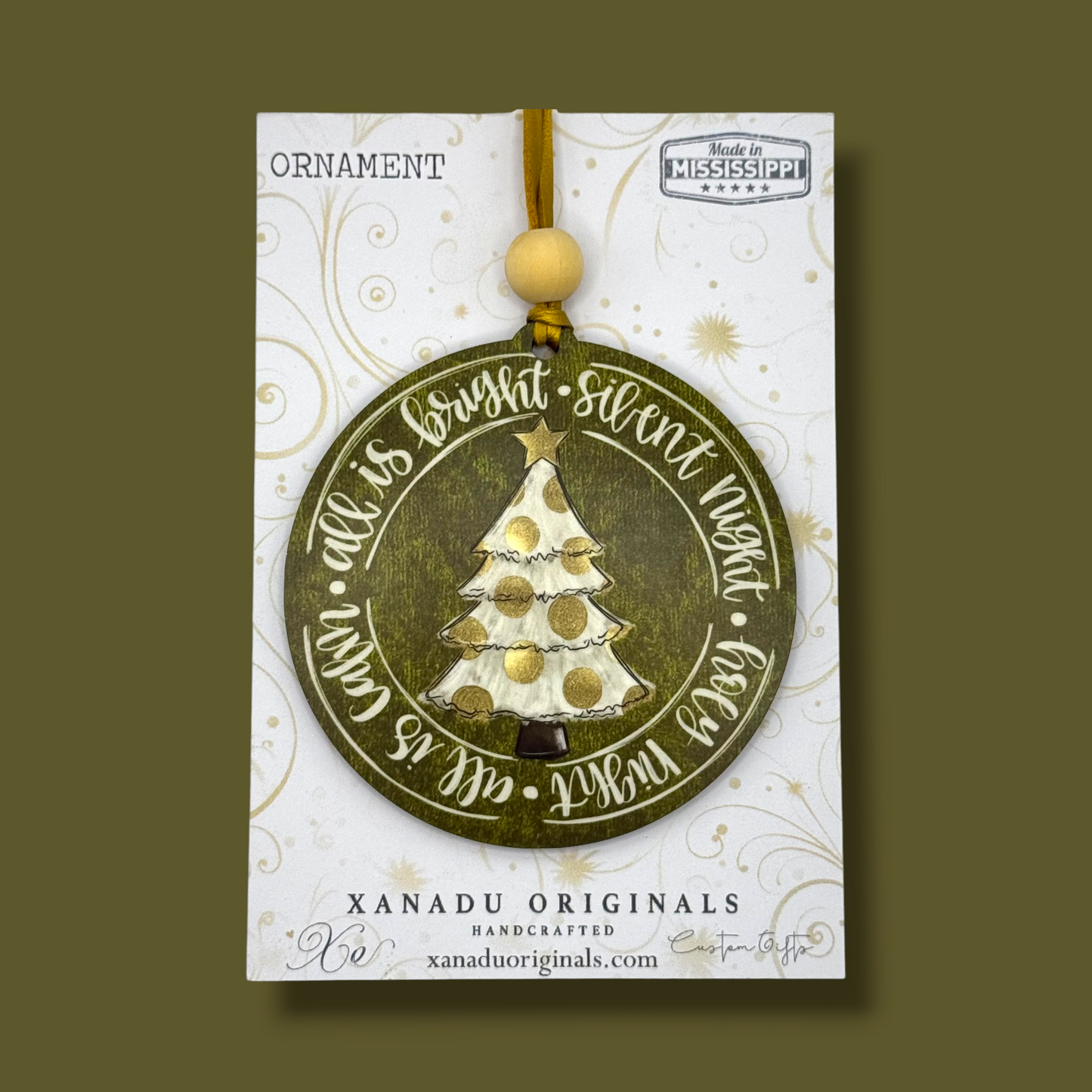 Silent Night White Christmas Tree Wooden Ornament in 3 Colors
