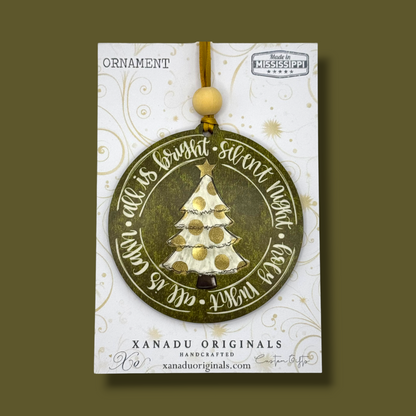 Silent Night White Christmas Tree Wooden Ornament in 3 Colors