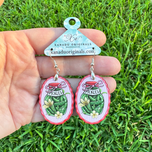 Cozy Kitchen Pickle Jar Dangle Earrings