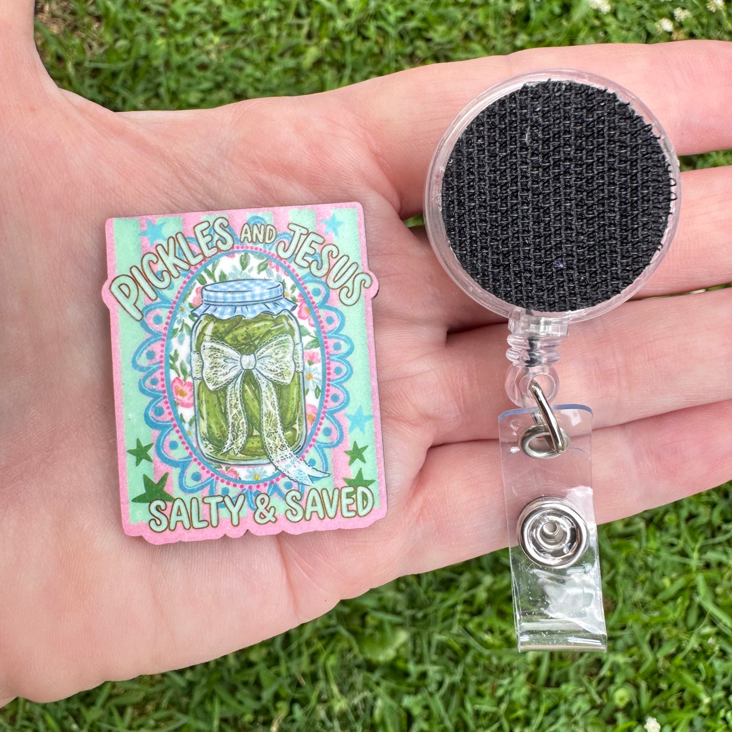 Salty And Saved Interchangeable Badge Button with Reel Option