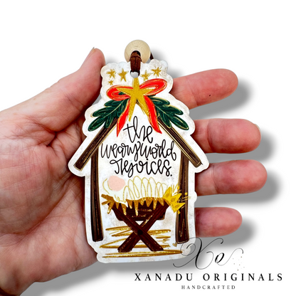 The Weary World Rejoices Manger Ornament - Faithful Christian Christmas Tree Decoration