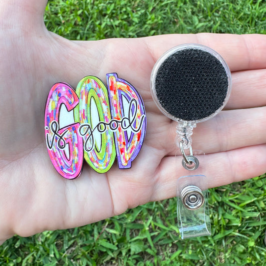 God Is Good Interchangeable Badge Button with Reel Option