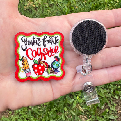 Santa's Favorite Counselor Interchangeable Badge Button with Reel Option