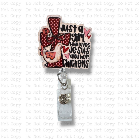 Jesus and Chickens Interchangeable Badge Button with Reel Option