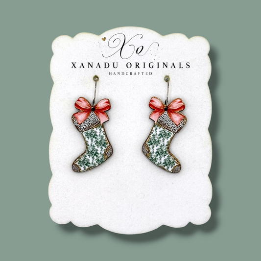 Stocking Green Toile Earrings