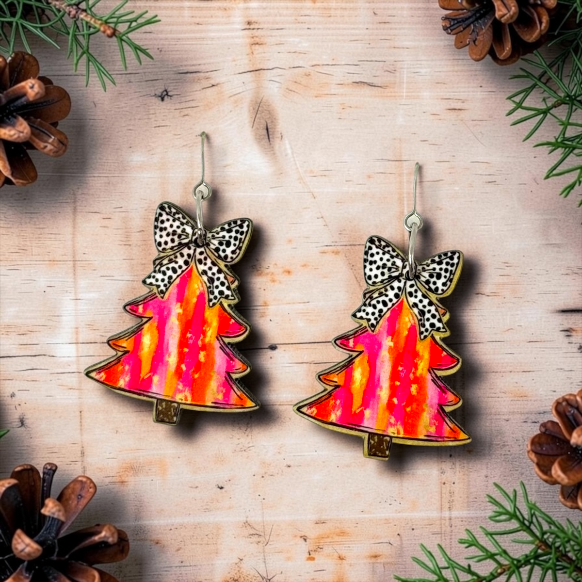 Preppy Pink and Orange Tree Earrings