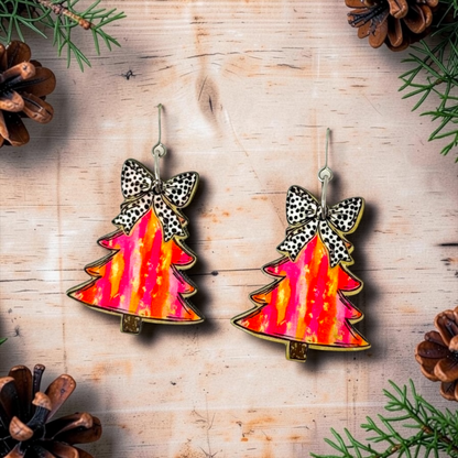 Preppy Pink and Orange Tree Earrings