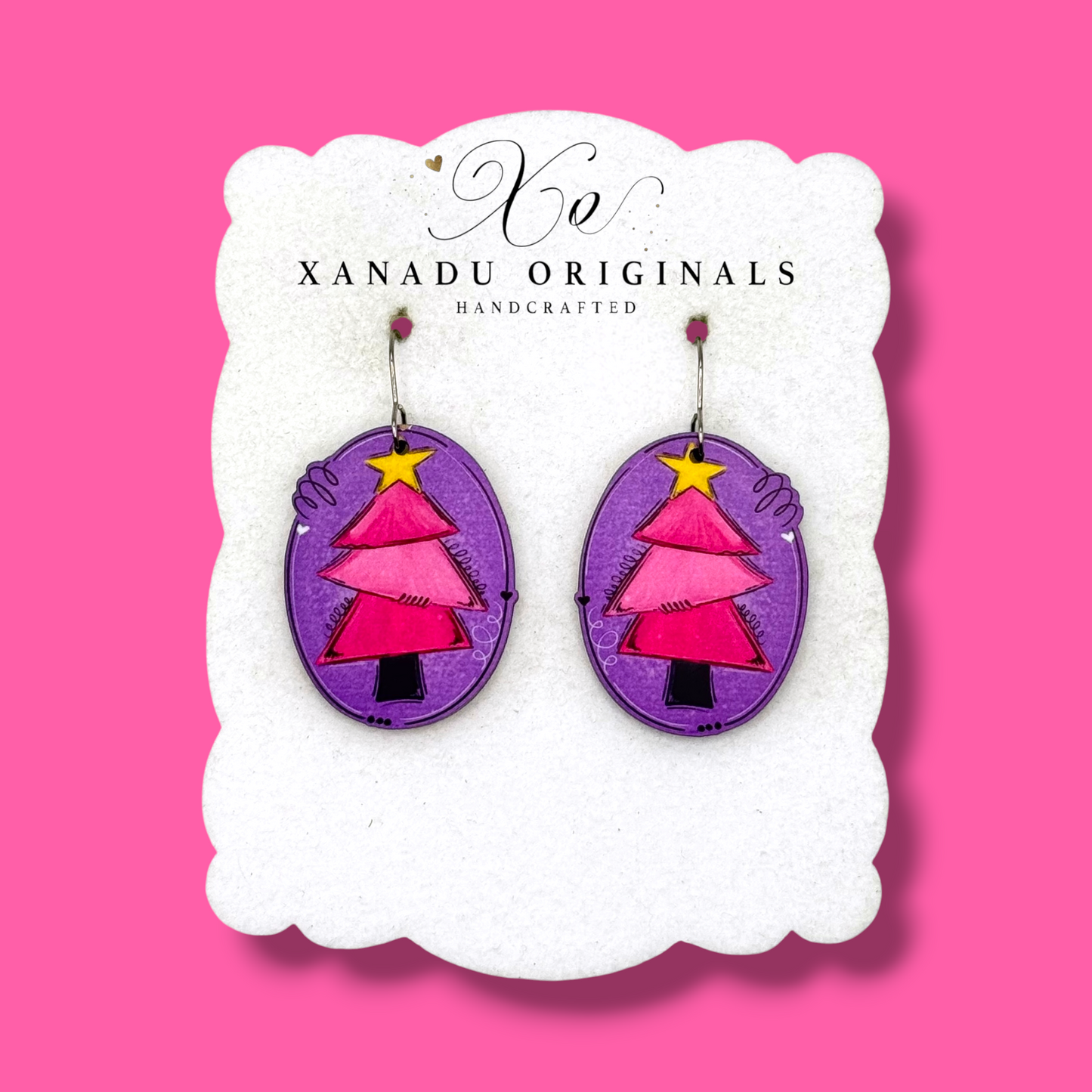 Pink and Purple Christmas Tree Earrings
