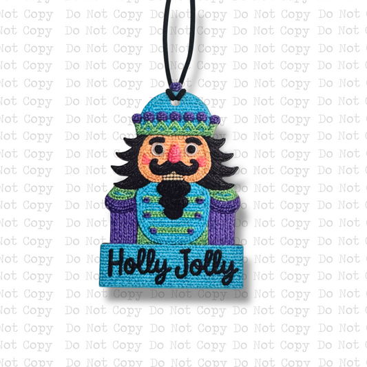 Blue Yarn Nutcracker Christmas Ornament