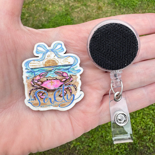 Salty Matthew 5 13 Interchangeable Badge Button with Reel Option