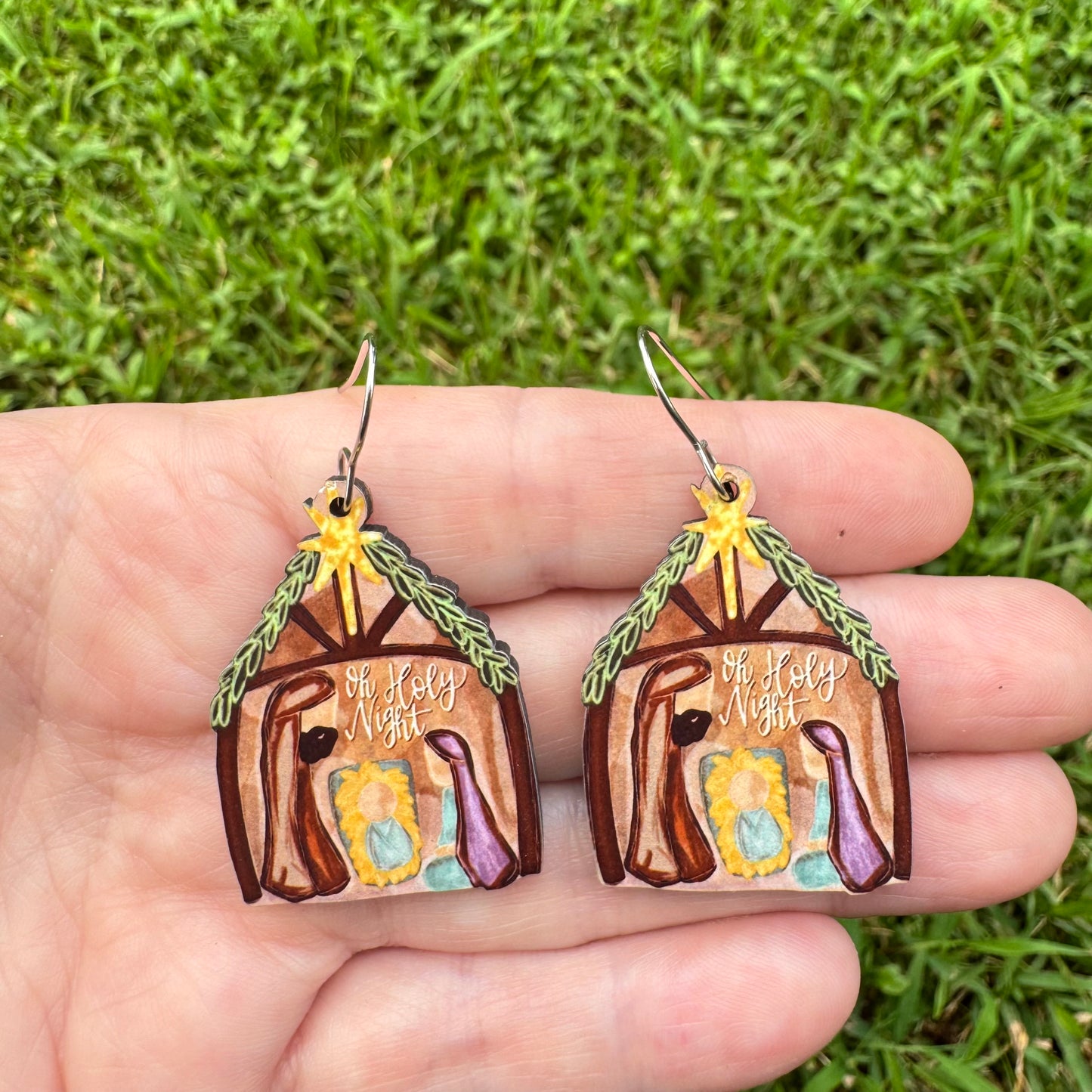 Oh Holy Night Manger Nativity Earrings