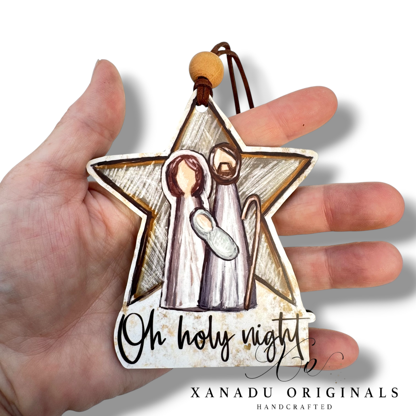 Oh Holy Night Star Nativity Ornament, Traditional Holiday Tree Decor, Whimsical Hand-Painted Style Keepsake