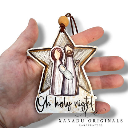 Oh Holy Night Star Nativity Ornament, Traditional Holiday Tree Decor, Whimsical Hand-Painted Style Keepsake
