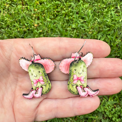 Sitting Cowgirl Pickle Earrings