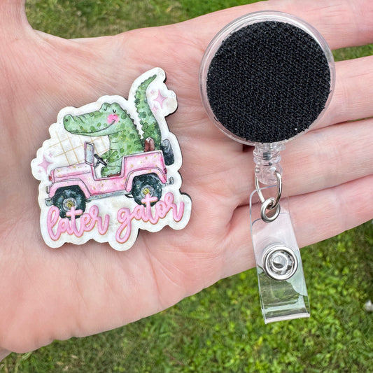 Later Gator Pink Truck Interchangeable Badge Button with Reel Option